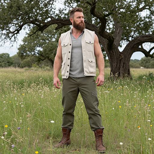 Rugged Outdoorsman in Wildflower Meadow