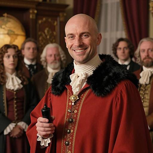 Confident Bald Man in 18th Century Setting