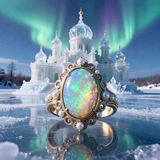 Iridescent Opal Ring on Frozen Lake