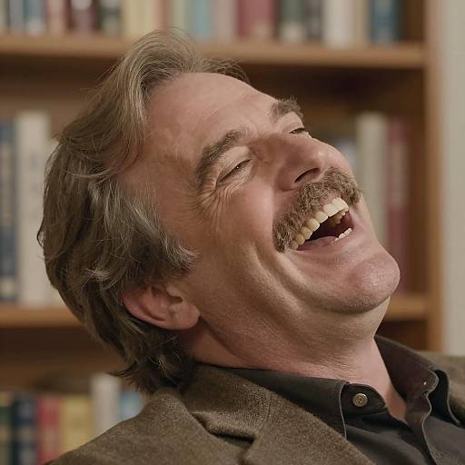 Laughing Middle-Aged Man in Brown Jacket