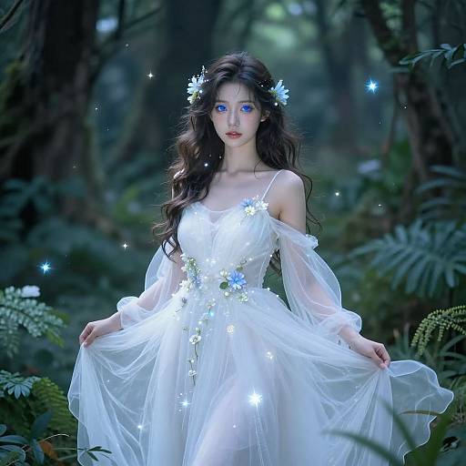 Ethereal Blue-Eyed Girl in Forest