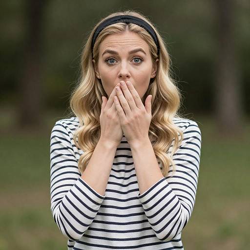 Surprised Blonde Woman in Nature