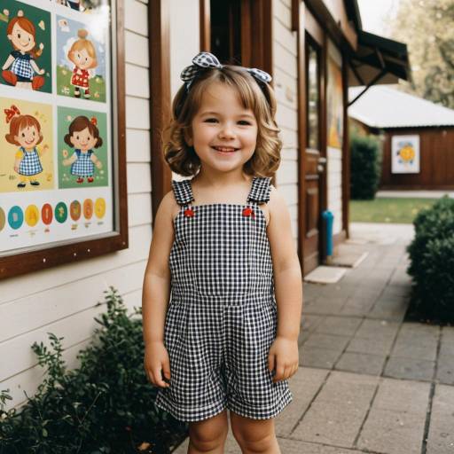 Smiling Toddler Girl in Gingham Romper Outdoors