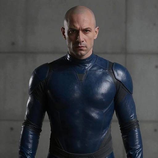 Futuristic Bald Man in Dark Armor