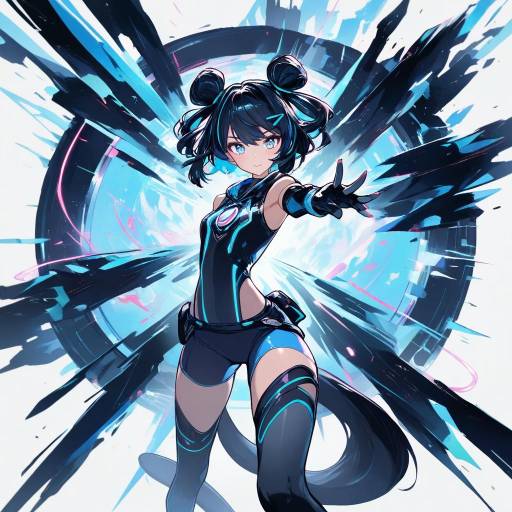 Dynamic Anime Character with Charcoal Cat Tail