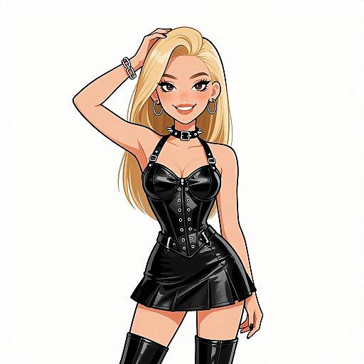 Edgy Dominatrix Woman in Black Leather