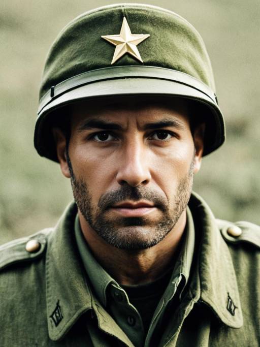 Man in Olive Green Military Helmet and Uniform