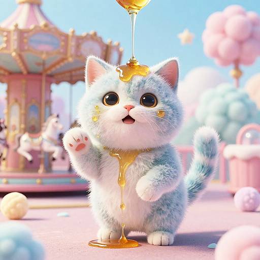 Playful Cat in Cotton Candy Pastels