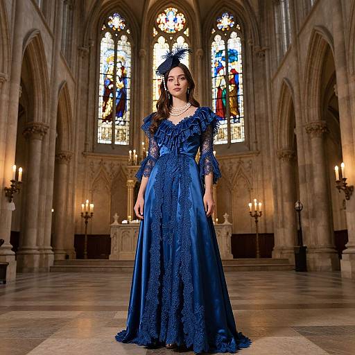 Elegant Woman in Neo-Gothic Cathedral