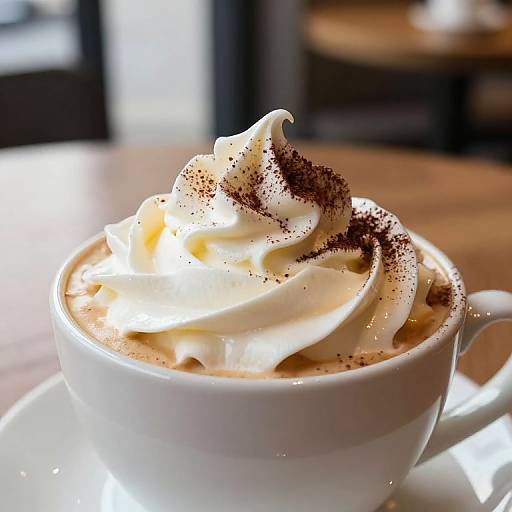 Cup of Coffee with Whipped Cream and Cocoa Powder