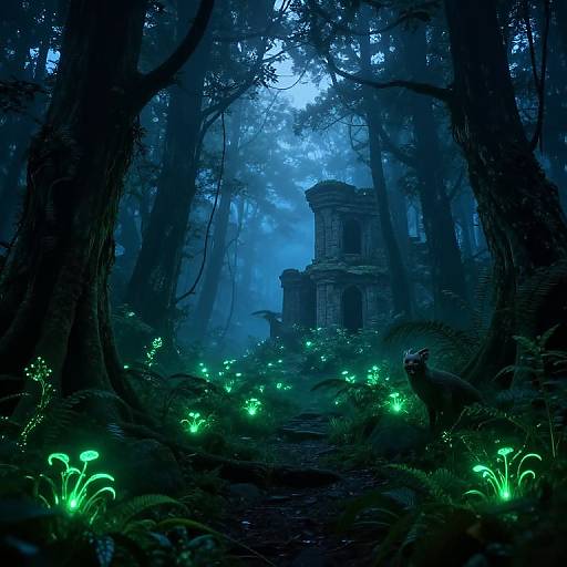 Mystical Bioluminescent Forest Ruins