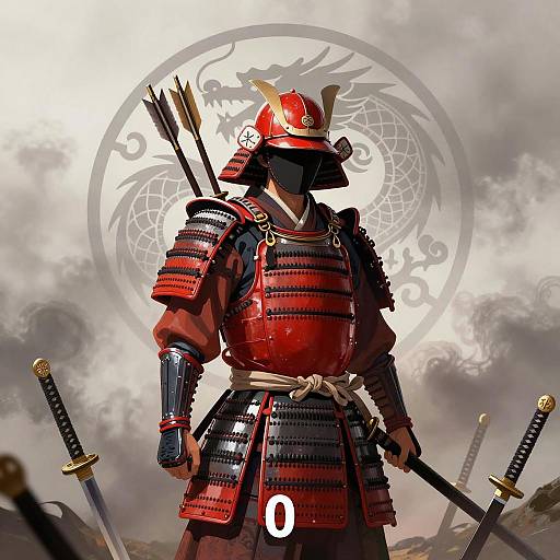 Samurai Warrior in Red Armor with Dragon Emblem