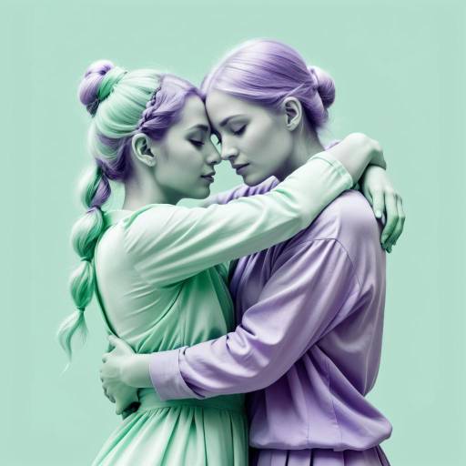 Embrace of Two Women with Pastel Hair