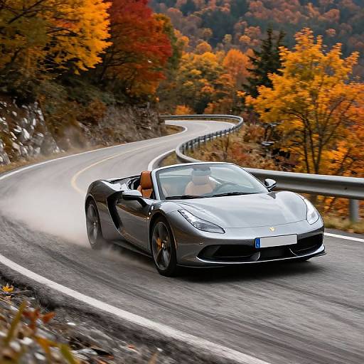 Convertible Car on Autumn Mountain Road
