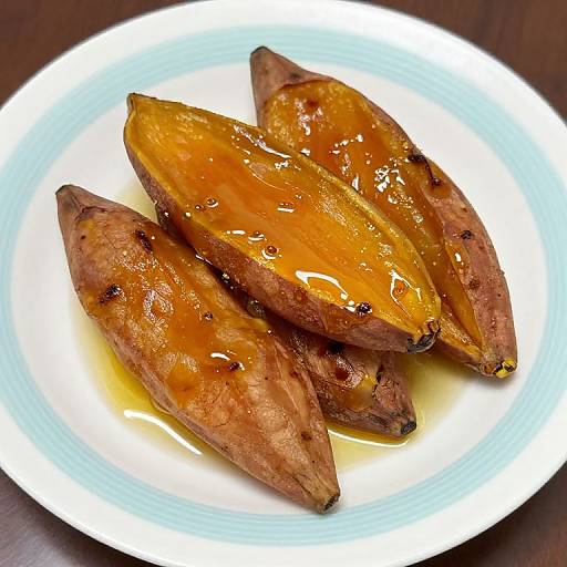 Sweet Potato Honey Dish on Blue-Ringed Plate