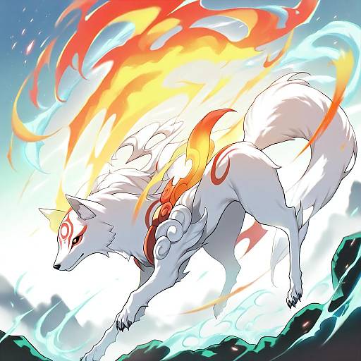 Illustration of Amaterasu (ookami), ookami (game) in the style of Fuya (tempupupu)