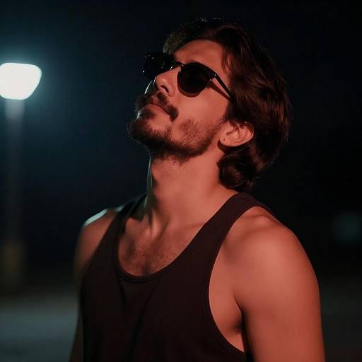 Dramatic Red-Orange Portrait of Bearded Man