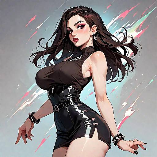 Gothic Woman in Black Short Dress