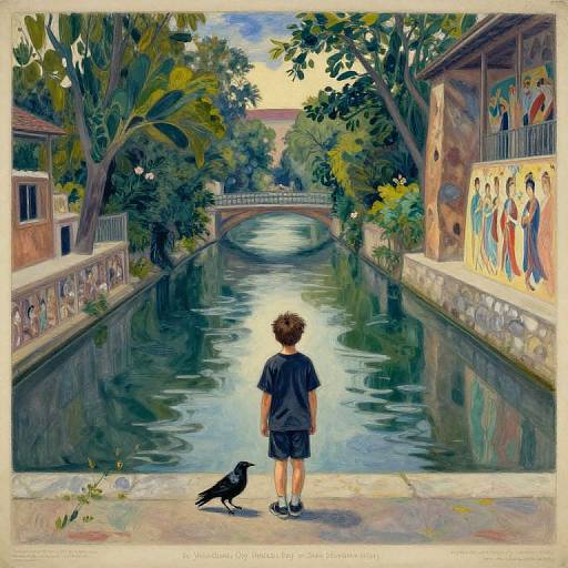 1920s Italy Boy with Raven Etching