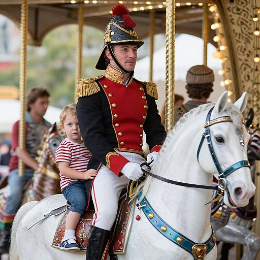 Historical Military Man on Carousel Horse