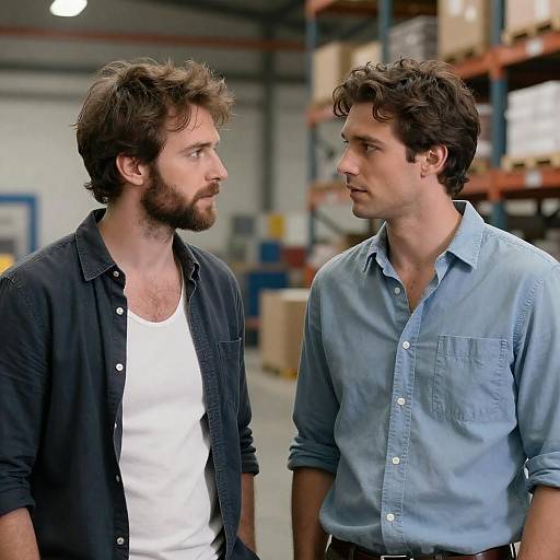 Two Men in Industrial Warehouse Setting