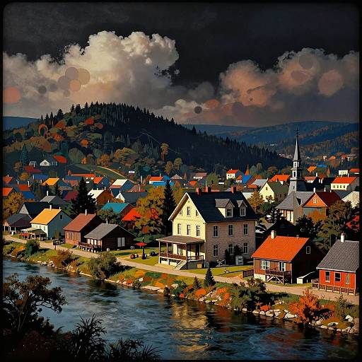 1920s Dreamlike Town Postcard