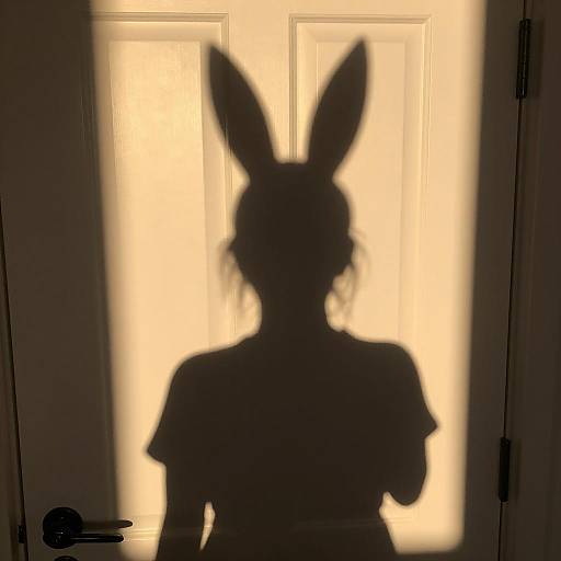 Bunny Costume Shadow on White Door