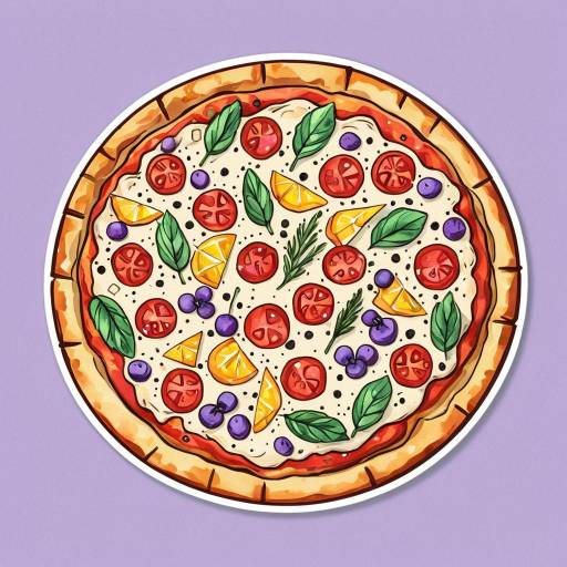Watercolor Style Vegetable Pizza Illustration