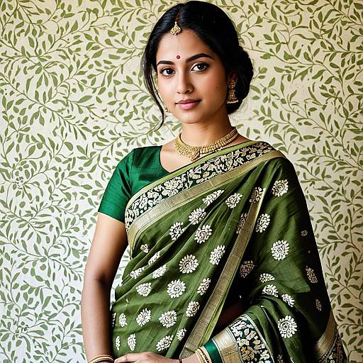 Olive Green Kalamkari Saree Design