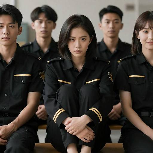 Portrait of Four in Stylish Black Uniforms