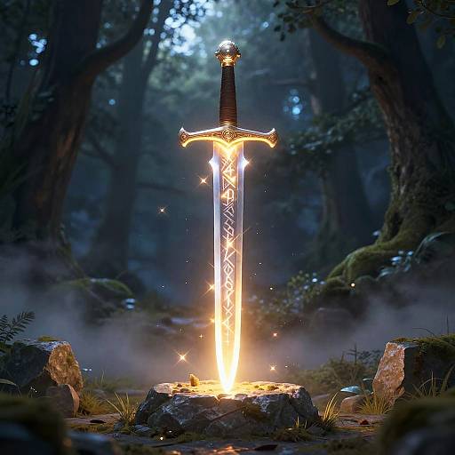 Joyeuse Glowing Sword in Enchanted Forest