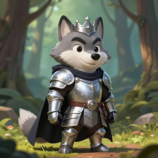 Anthropomorphic Wolf Warrior in Silver Armor