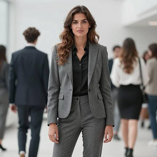 Confident Businesswoman in Gray Suit