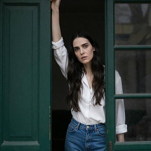 Intense Woman in Doorway Portrait