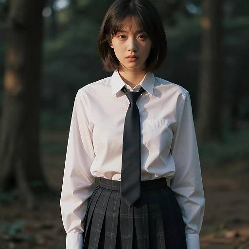 Young Woman in School Uniform Outdoors