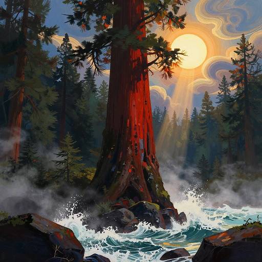 Surreal Towering Redwood Forest