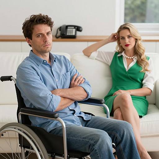 Serious Man and Elegant Woman at Home