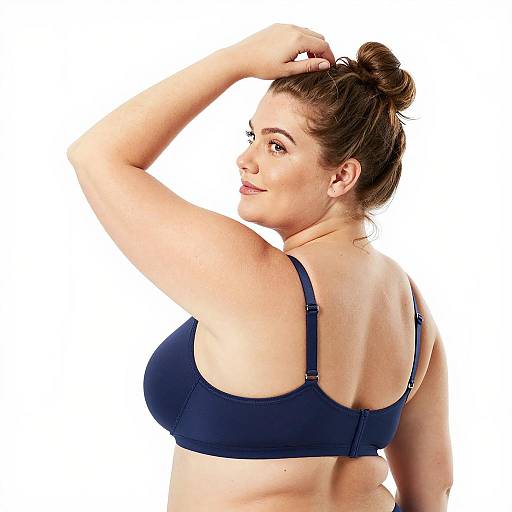 Plus-Size Woman Wearing Dark Blue Bra
