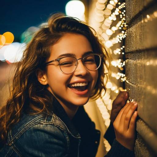 Joyful Teenager in City Lights
