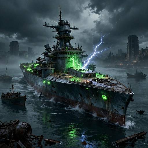 Post-Apocalyptic Ironclad Dreadnought in Green Glow