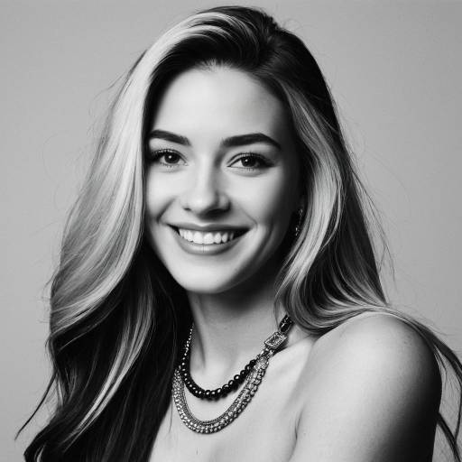 Black and White Portrait of Smiling Woman with Jewelry