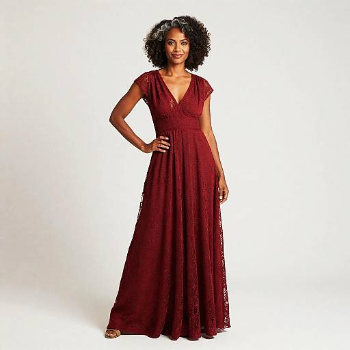 Elegant mature woman in red lace dress