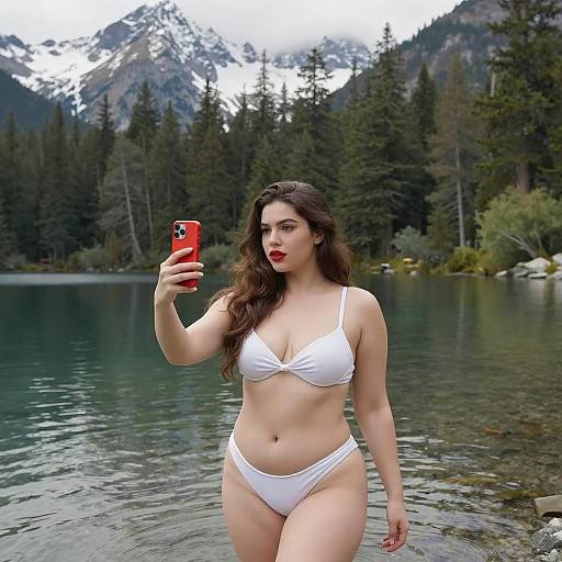Curvy Woman Selfie at Mountain Lake