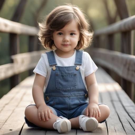 Toddler Girl Sitting on Wooden Bridge