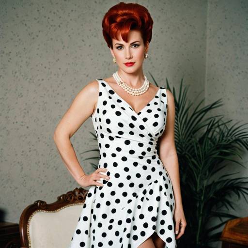 Woman in Vintage Polka Dot Dress with Red Updo Hair