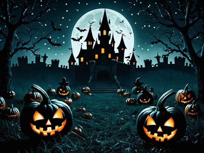 Charming Spooky Halloween Castle Scene