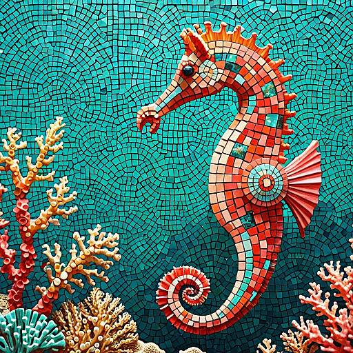 Colorful Mosaic Seahorse Digital Artwork