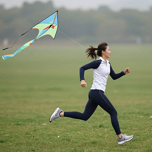 Woman Running with Colorful Kite