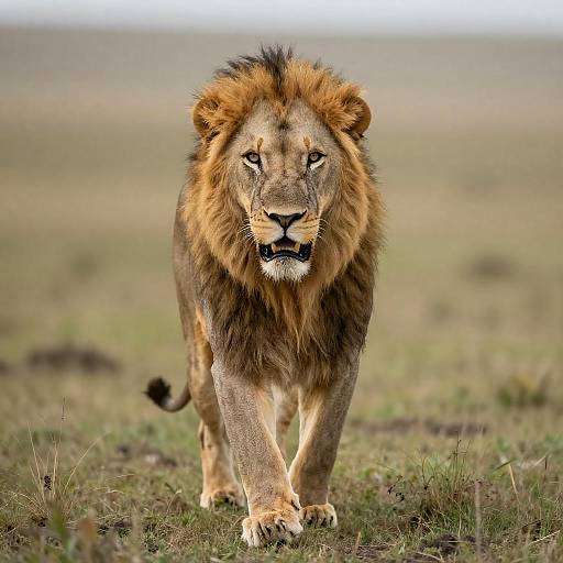 Majestic Lion Walking Through Savanna
