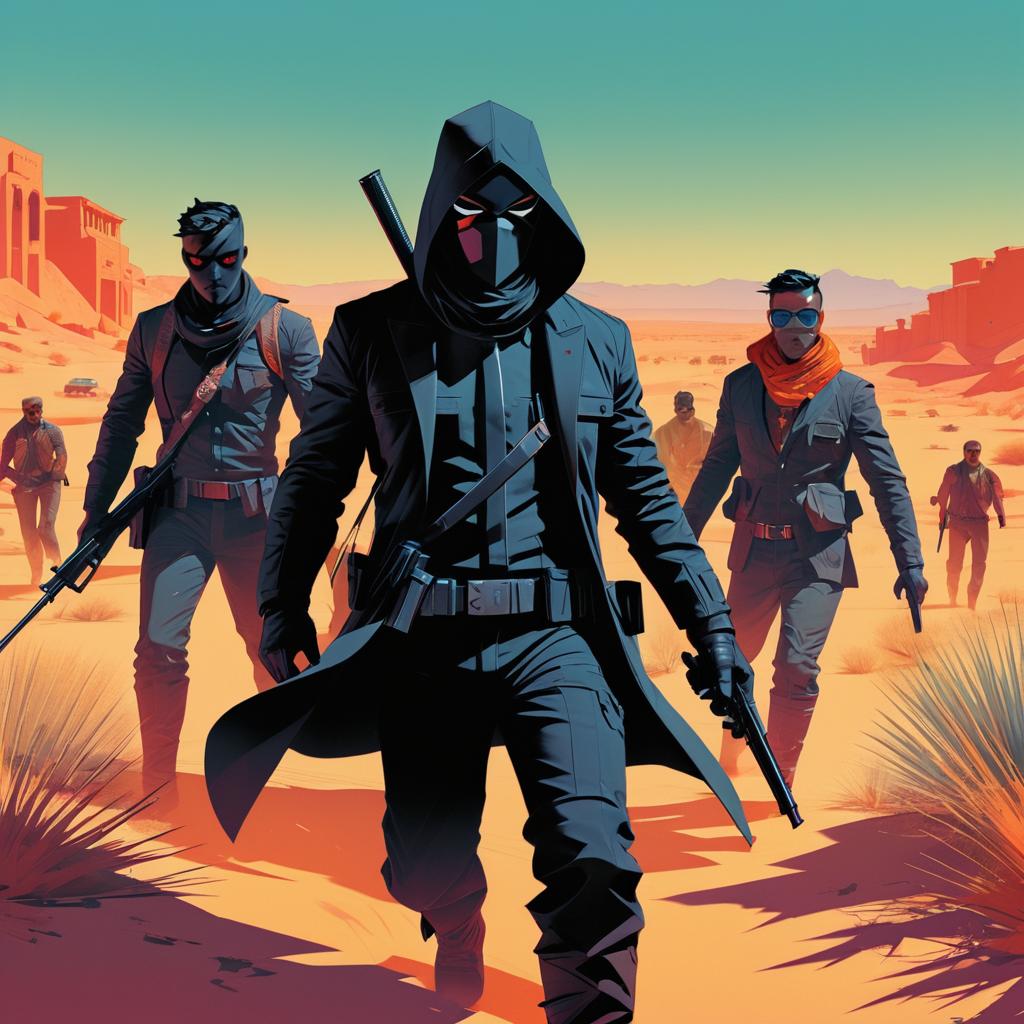 Comic Noir Vigilante in Zombie Desert